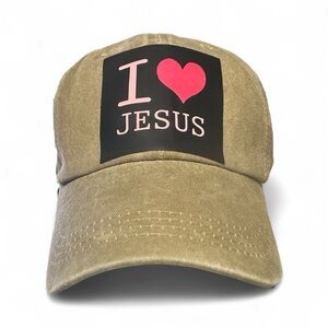 NEW Denim Dark Khaki 'I Love Jesus' Cap
